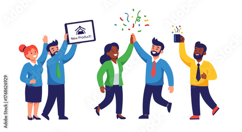 Excited Business Team Celebrating New Product Launch And Success With Great Joy