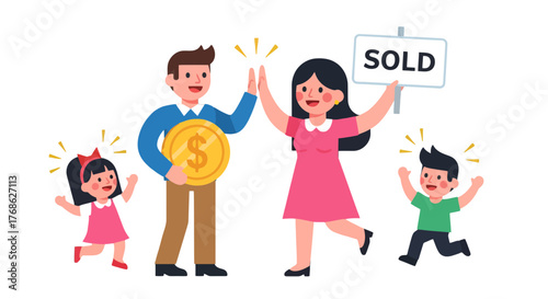 Family Celebrates New Home Purchase and Financial Gains with Enthusiasm and Joy