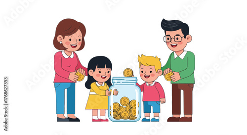 Family Illustrating Saving Money for Future Investments and Financial Planning