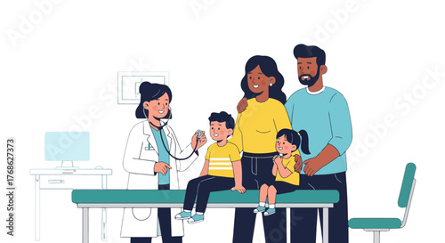 Family Medical Examination With Doctor Checking Patient During Appointment Visit