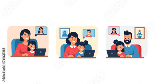 Family Members Connect Digitally Through Video Calls For Modern Communication Purposes