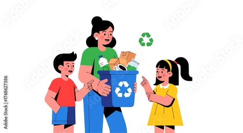 Family Participating In Recycling Efforts Protecting Earth For Future Generations