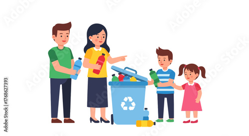 Family Participating In Recycling Process To Save The Environment Actively Together