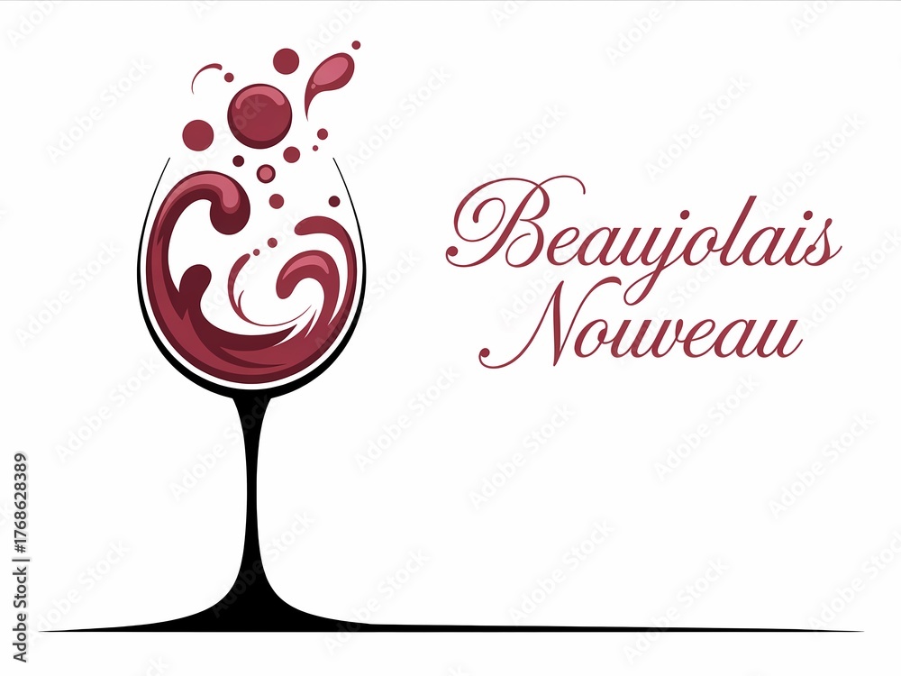 Obraz premium Artistic representation of beaujolais nouveau wine pouring and splashing into a glass
