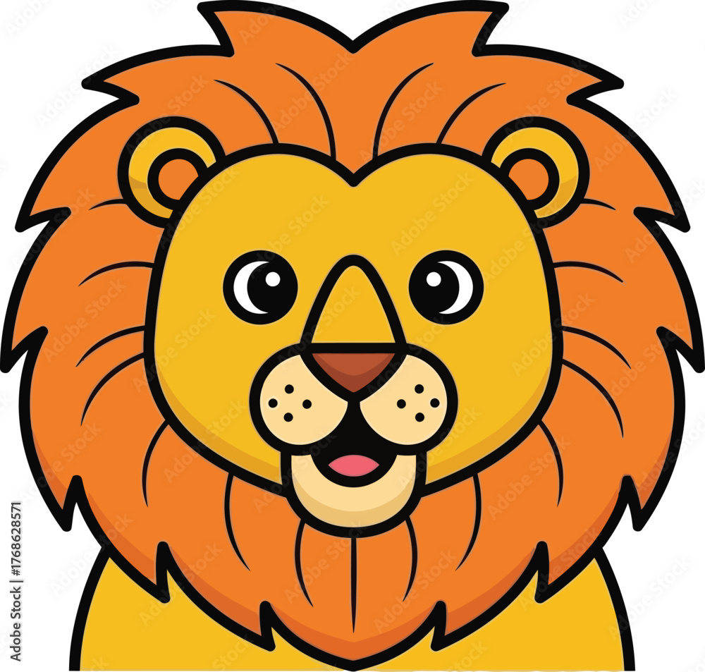 Obraz premium Adorable cartoon lion head with a big fluffy mane.