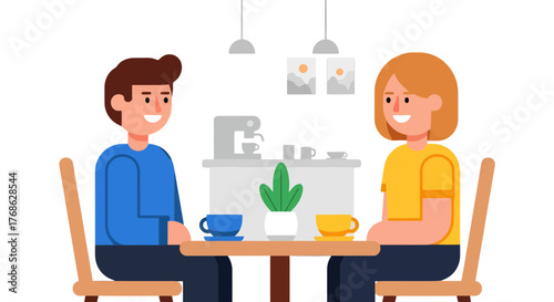 Friendly Coffee Date Illustration Depicting Two People Enjoying Conversation And Beverages