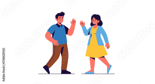 Friendly Greetings Between Two Individuals Against a Dark Background Illustration.