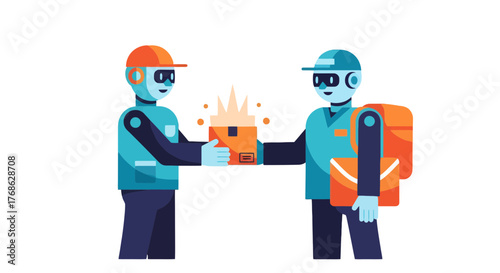 Future Technologies: Robotic Delivery Service Depicted in Vector Illustration
