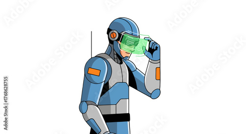 Futuristic Cyborg Athlete Examining a Futuristic Display Against a Dark Backdrop