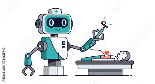 Futuristic Medical Robot Performs Surgery On A Patient With The Use Of Advanced Technology