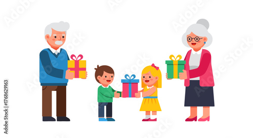 Generations Exchanging Presents: A Heartwarming Depiction of Family Bonding and Joy