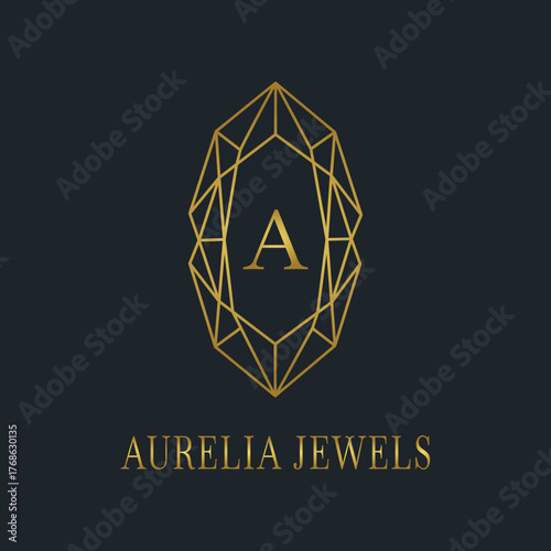Aurelia jewels logo design with diamond shape and letter a inside