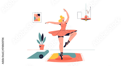 Graceful Ballerina Performing Artistic Dance In A Stylish, Minimalist Interior Design.