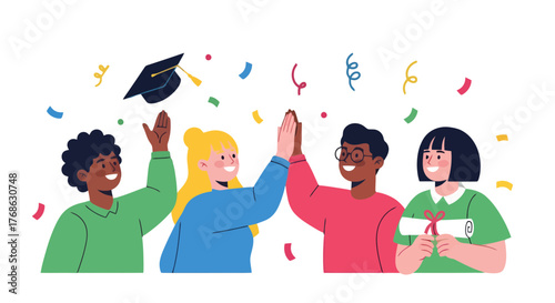 Graduation Celebration Featuring Joyful Friends Throwing Cap with Gratitude and Brightness