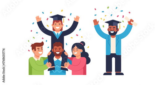 Graduation Celebration: Joyful Friends Celebrating a Group's Academic Achievement