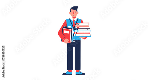 Illustration Of A Man Holding Books, Perfect For Education And Learning Projects