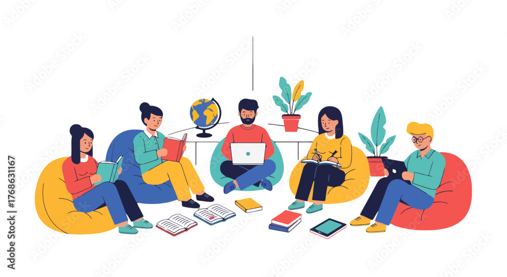 Obraz premium Group Of People Immersed In Learning And Work Within Comfortable Setting