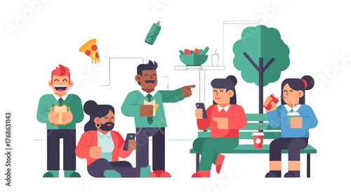 Group Of People Enjoying And Consuming Food And Drinks In A Park Setting