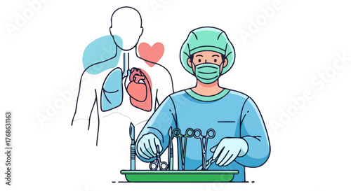 Illustration Of A Surgeon Preparing For A Medical Procedure In The Operating Room