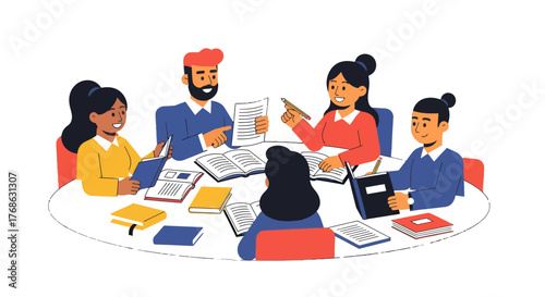 Group Of People Studying, Learning and Collaborating Around A Table Together