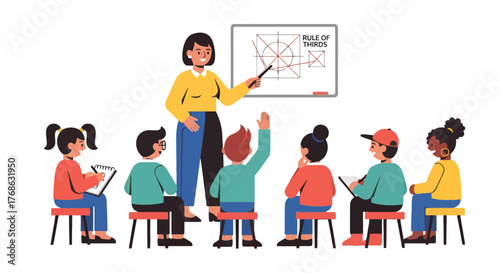 Illustrated Classroom Session Showing Rule Of Thirds Concept Visualization Perfectly
