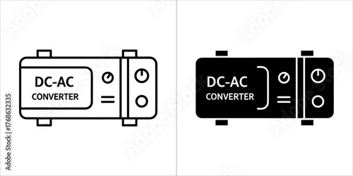 Set of two icons representing a dcac converter, one in outline and one in solid black