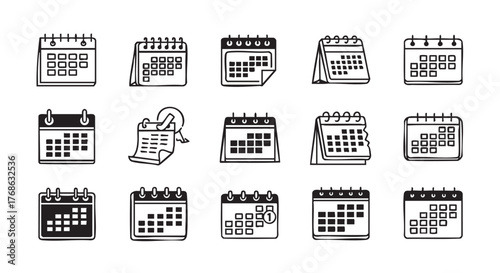 Calendar doodle icons set vector illustration planning and organization concept