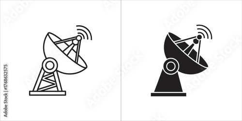 Set of two icons representing a lock with signal waves, one in outline and one in solid black