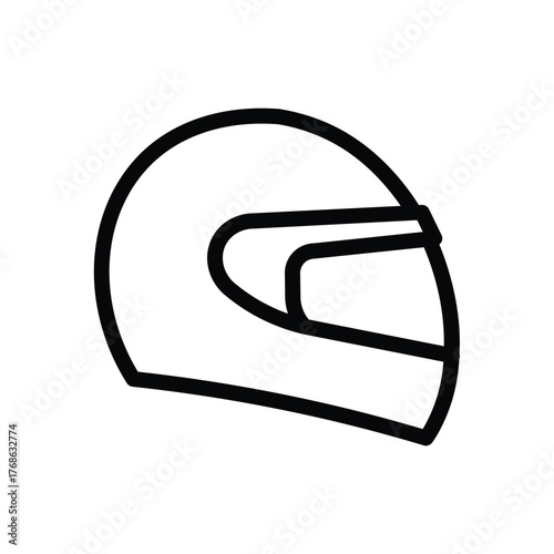 Motorcycle helmet line icon, clean outline illustration representing safety gear, motorbike protection, or racing equipment