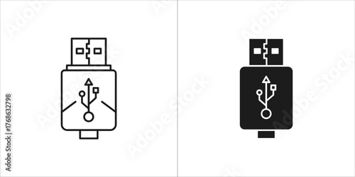 Two icons of a digital device with a screen and a circular button, one outline and one filled