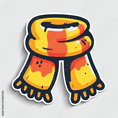 Warm Striped Scarf Sticker. Cute Cartoon Winter Clothes Accessory Vector Illustration.