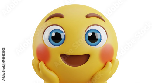 Blushing Happy Emoji Face Adoringly Cupping Cheeks for Social Media Engagement and Web Design