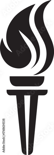 Torch silhouette style minimal vector art icon illustration on a white background.
