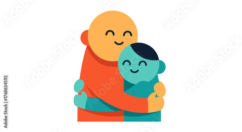 Joyful Embrace Depicting Affectionate Bond And Warmth With Colorful Cartoon Characters