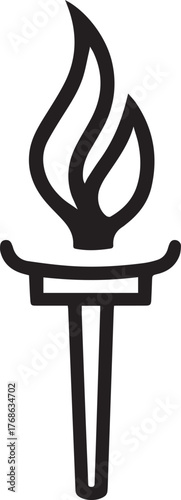 Torch silhouette style minimal vector art icon illustration on a white background.

