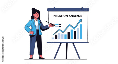 Inflation Analysis Presentation: Businesswoman Explains Rising Financial Costs in the Economy