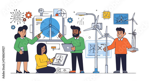 Innovative Renewable Energy Designers and Engineers Working on Wind Turbine Projects