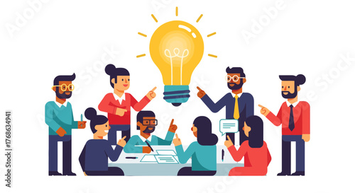 Innovative Team Brainstorming Session With A Futuristic Perspective On A Bright Idea