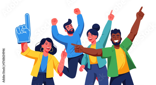 Joyful Group Celebrating Victory: Enthusiastic People Celebrating Success Together