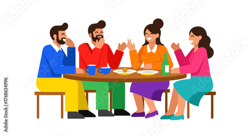 Joyful Group Gathered Around A Table, Sharing Stories And Enjoying Each Other's Company