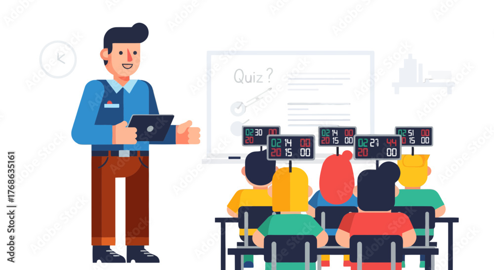 Obraz premium Instructor Giving Online Quiz To Students In Classroom Environment And Testing Time