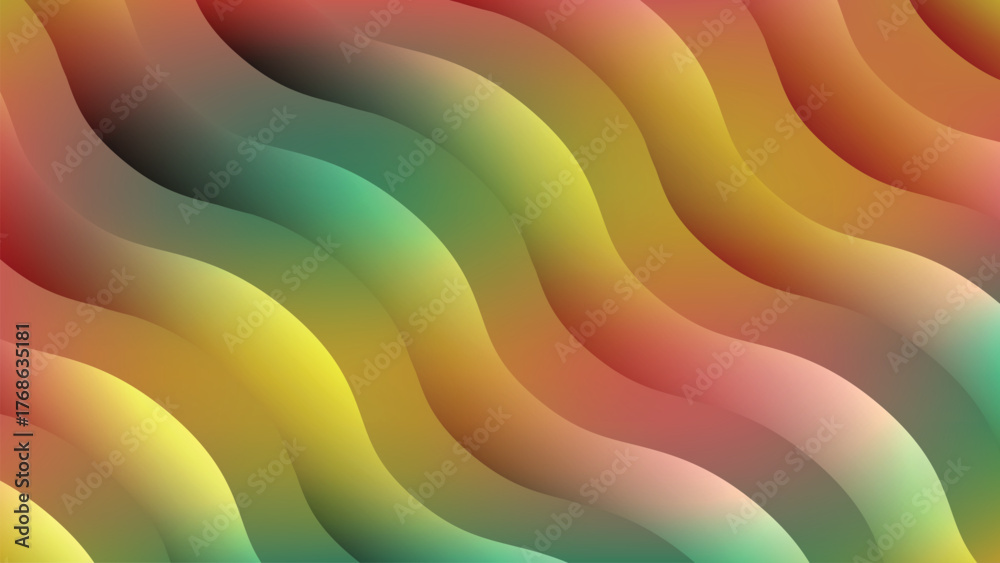 Fototapeta premium Vibrant, fluid background with soft, colorful, diagonal wavy lines and smooth gradients. Ideal for modern digital art, web banners, and flyers.