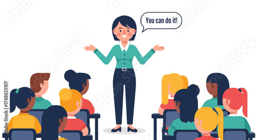 Inspiring Educator Addressing Audience and Offering words of encouragement to succeed in something