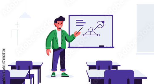 Instructor Explaining Complex Data With Analytical Diagrams and Classroom Environment