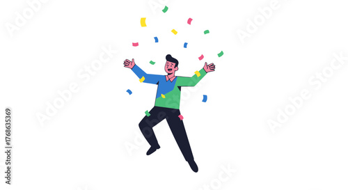 Joyful Person Celebrating Amidst Falling Paper Pieces In Festive Celebration