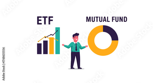 Investment Choices Depicted with Charts and Character, Showing Financial Options