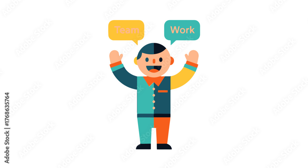 Obraz premium Joyful Character With Speech Bubbles Illustrates Balance Between Leisure and Employment