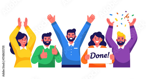 Joyful Team Celebrates Success After Achieving a Milestone With Expressions of Enthusiasm