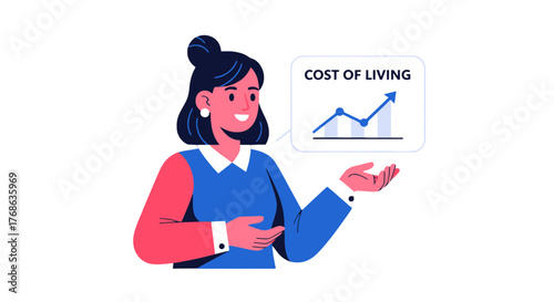 Living Expenses: A Businesswoman Presenting Increasing Cost Of Living Visualisation