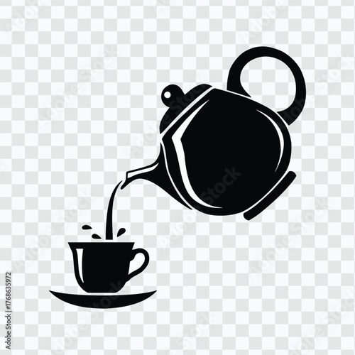 Teapot Pouring Tea into Cup Silhouette Representing Relaxation, Warm Beverage, Comfort, and Tea Time Concept